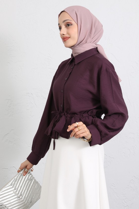 Belden Tünel Bağcıklı Gömlek Y0117 - MÜRDÜM Belden Tünel Bağcıklı Gömlek Y0117 - MÜRDÜM