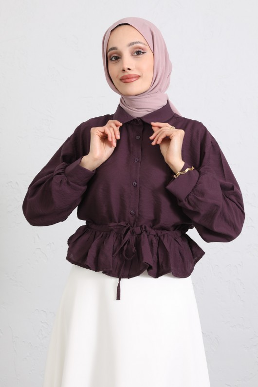 Belden Tünel Bağcıklı Gömlek Y0117 - MÜRDÜM Belden Tünel Bağcıklı Gömlek Y0117 - MÜRDÜM