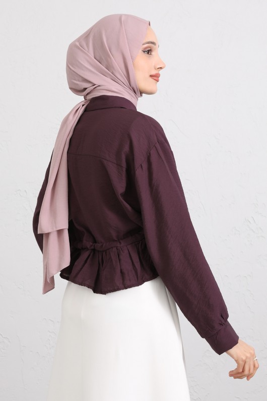 Belden Tünel Bağcıklı Gömlek Y0117 - MÜRDÜM Belden Tünel Bağcıklı Gömlek Y0117 - MÜRDÜM