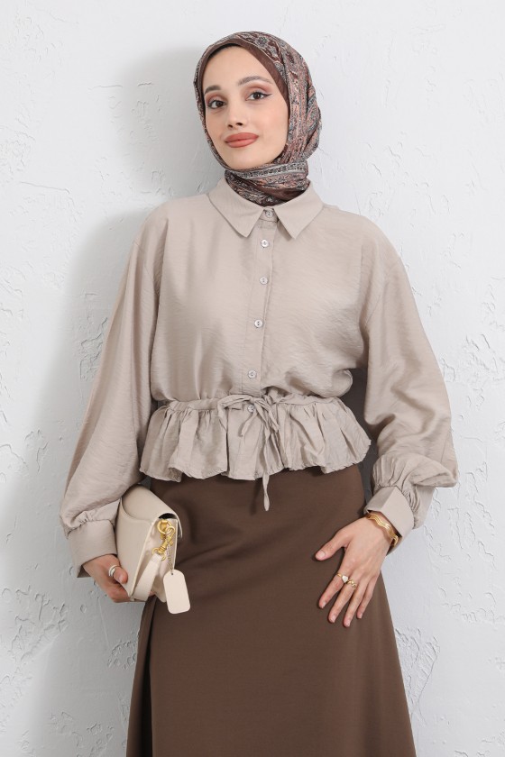 Belden Tünel Bağcıklı Gömlek Y0117 - TAŞ RENGİ