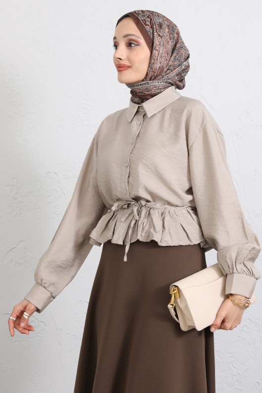 Belden Tünel Bağcıklı Gömlek Y0117 - TAŞ RENGİ