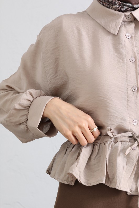 Belden Tünel Bağcıklı Gömlek Y0117 - TAŞ RENGİ