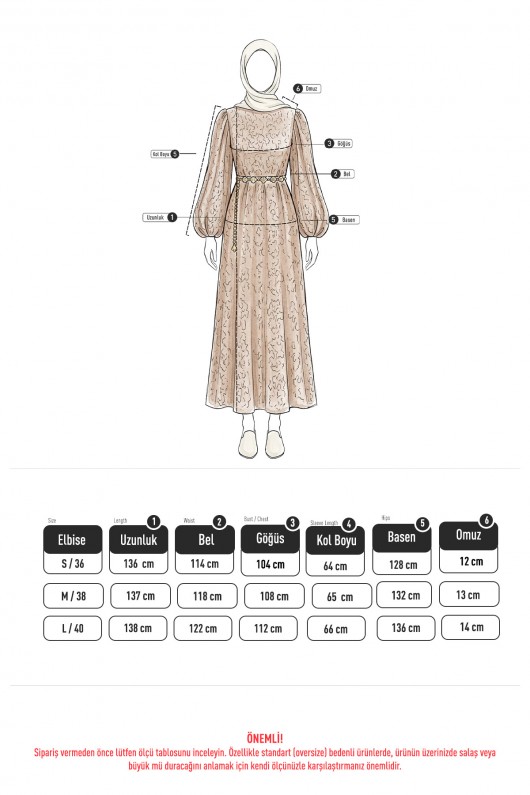 Dantelli Zincir Kemerli Elbise Y0118 - KAHVERENGİ