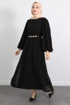 Dantelli Zincir Kemerli Elbise Y0118 - SİYAH