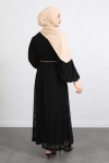 Dantelli Zincir Kemerli Elbise Y0118 - SİYAH