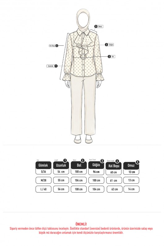 Puantiyeli Volan Yaka Gömlek Y0119 - EKRU