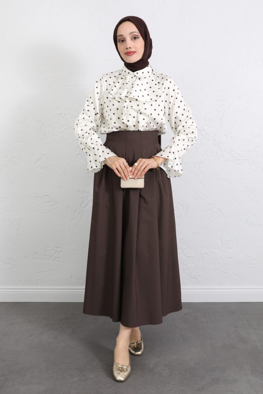 Puantiyeli Volan Yaka Gömlek Y0119 - EKRU