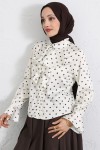 Puantiyeli Volan Yaka Gömlek Y0119 - EKRU