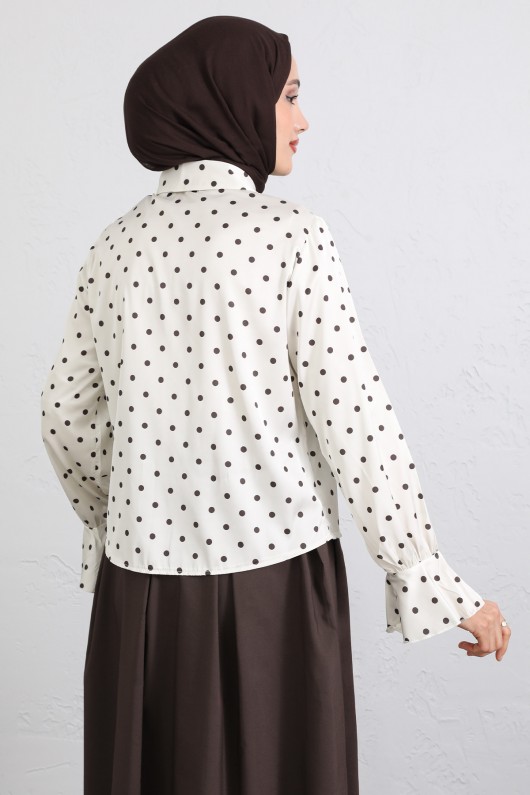 Puantiyeli Volan Yaka Gömlek Y0119 - EKRU